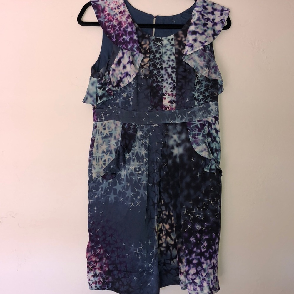 Ted Baker silk dress blue purple star print size 2